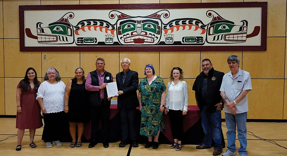 Wei Wai Kum Chief and Councillors, with Minister Rankin and BC Reps- Signing Event, August 11 2022